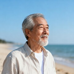 Elderly Man Enjoying Beach View
