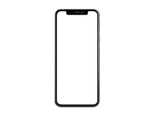 Modern Smartphone, straight frontal view, perfectly centered, isolated on solid white background, blank screen with empty copy space,