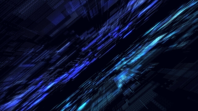 Abstract digital cyberspace with moving particles. Cyber security database. Matrix technology decoder. Futuristic hi-tech background with dots. High speed big data. 3D rendering.