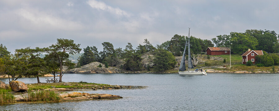 Sailing boat in Stendorren nature reserve at west coast of Sweden