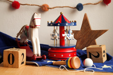 Carousel, merry-go-round, rocking horse, vintage toys