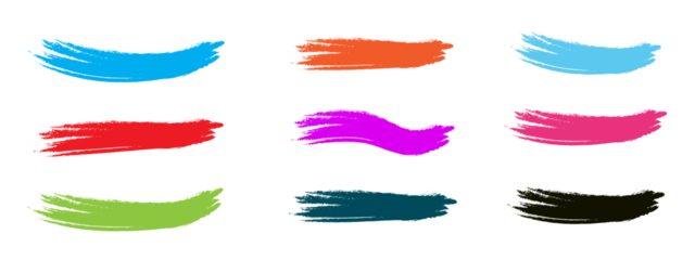 Colorful Grunge Brush Strokes Set Isolated on Transparent Background