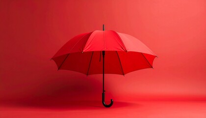 Red umbrella open against red background