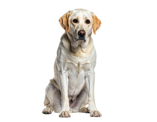 A friendly, playful Labrador retriever sitting patiently, showcasing its keen personality and adorable features.