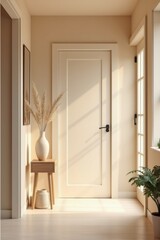 Fototapeta premium Escena de entrada minimalista con decoración neutra
