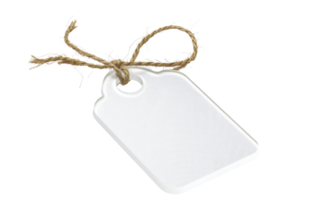 Blank White Tag with Twine on White Background