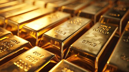 Abstract composition of precious gold bars with cinematic lighting. AI generated image