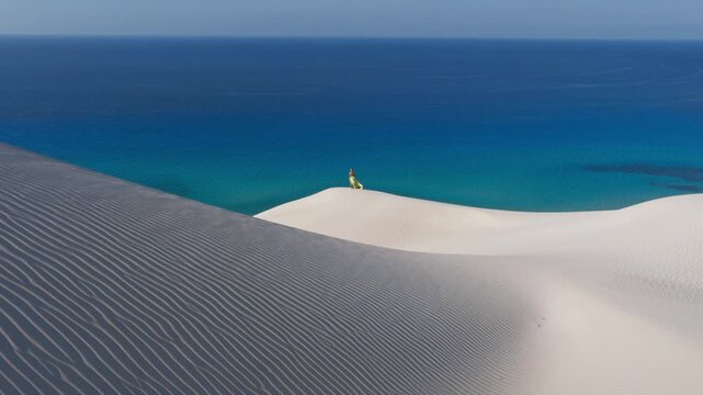 Aerial View of White Sand Dunes Meeting the Blue Ocean on Socotra Island, Yemen - Another
