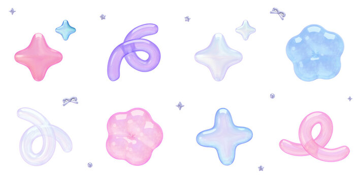 ゆめかわいい透明ぷるぷるシェイプ素材 3Dイラストセット
