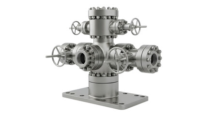 Fototapeta premium Industrial Metal Valve Assembly with Multiple Handwheels in Gray Finish