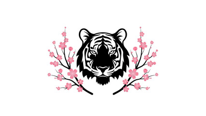 Black tiger head with pink flowers. © ahmad