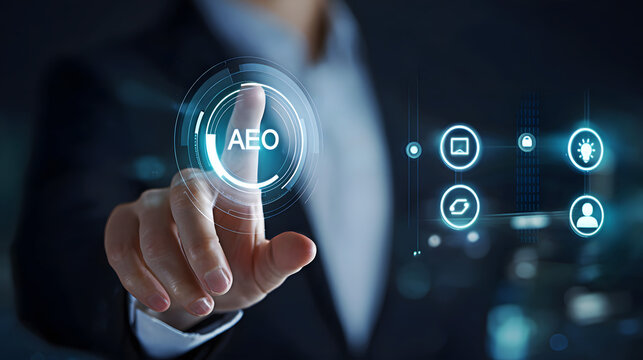Business Professional Touching AEO Interface.