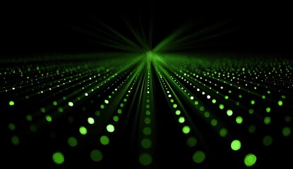 Glowing green lights emanate from a central point across a dark, reflective surface