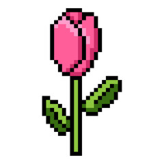 Obraz premium Vector Pixel Art Icon of Pink Tulip