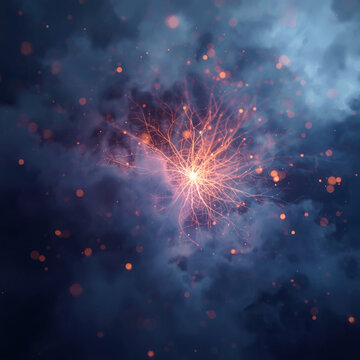 Glowin Neural Network of Delicate Tendrils in a Dark Nebulous Cloud with Bokeh Light (generative ai)