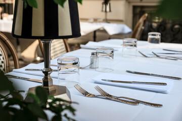 Elegant table setting on a luxury restaurant terrace