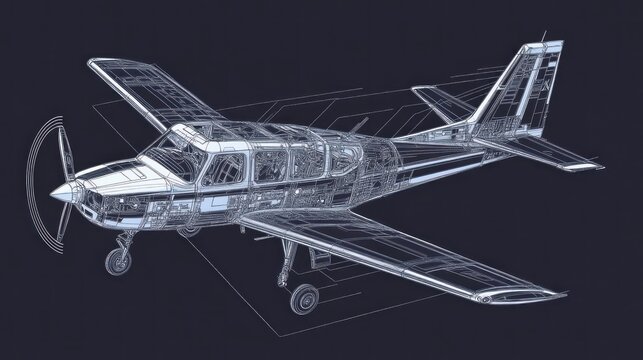 A wireframe illustration of a small aircraft showcasing its structural design.