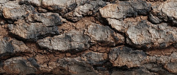 Close-up of rough tree bark showing texture, cracks, and natural wood tones