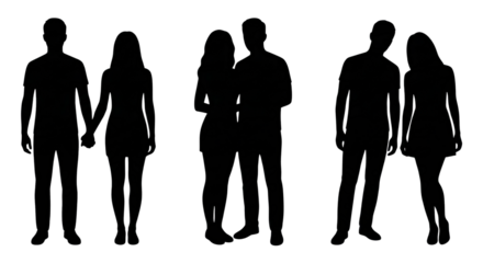 Couple Silhouettes: Holding Hands, Standing Close, Leaning Together