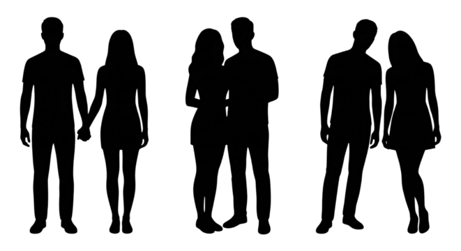 Couple Silhouettes: Holding Hands, Standing Close, Leaning Together - Powered by Adobe