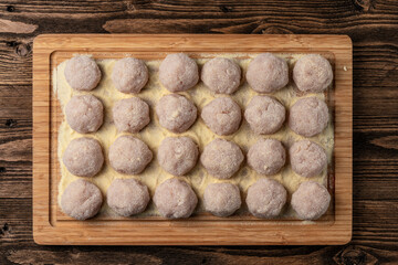 Healthy Raw Chicken Meatballs from Minced Chicken, Nutritious High Protein Ingredient, Close Up