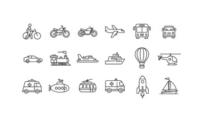 Fototapeta premium Minimalist outline transportation vehicle icons set