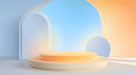 A display platform composed of solid geometric shapes