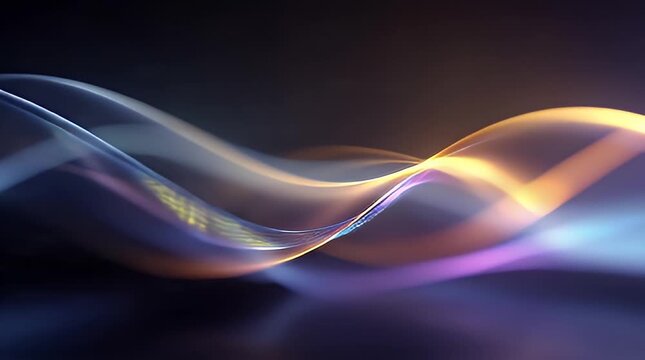 Elegant slow-motion technology waves flowing through abstract dark environment viewed from a distance