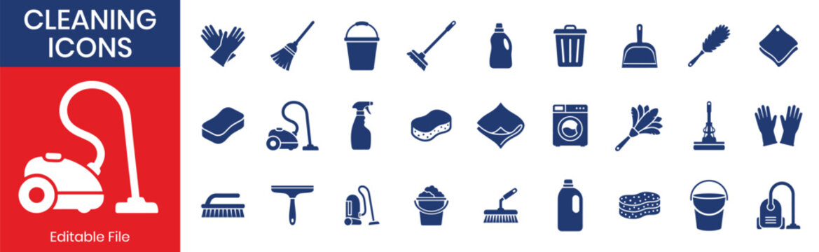 Cleaning Fill Color Icon Set With Housekeeping And Hygiene Items