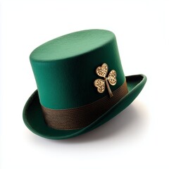 Elegant Green Top Hat with Shamrock Brooch
