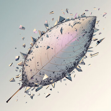 Hyper-Realistic Glass Leaf Shattering into Thousands of Tiny Razor-Sharp Fragments (generative ai)