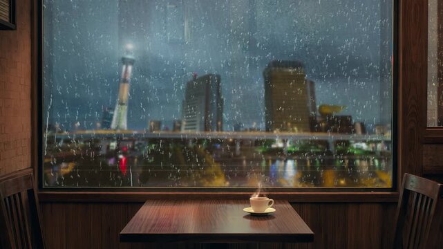 Tokyo Rain Cozy Caf&eacute; Music 4K LOOP