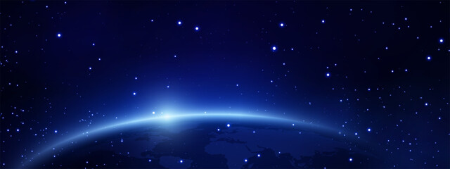 Earth Horizon With Stars Seen From Space Above Planet Surface Nighttime © King Designz