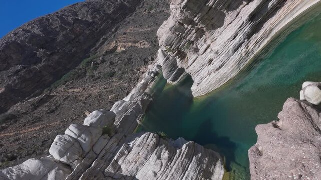Aerial view of a stunning canyon on Socotra Island, Yemen, highlighting the island's unique geological formations and pristine natural beauty