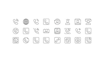 Naklejka premium Minimalist phone and contact line icons collection