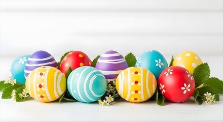 Vibrant easter eggs with floral decorations and leafy accents