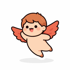 Obraz premium A cute cartoon cherub with red wings and a happy expression flies through the air.