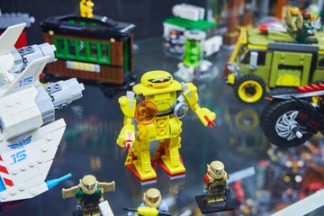 Obraz premium Moscow, Russia. - June 23, 2025: Lego construction kit, old models. Collection of the famous toy series