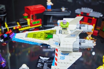 Obraz premium Moscow, Russia. - June 23, 2025: Lego construction kit, old models. Collection of the famous toy series