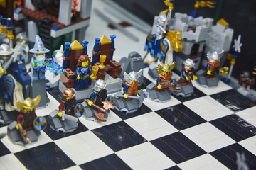 Obraz premium Moscow, Russia. - June 23, 2025: Lego construction kit, old models. Collection of the famous toy series