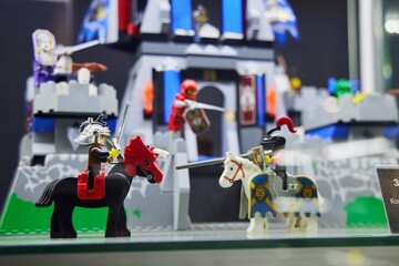 Obraz premium Moscow, Russia. - June 23, 2025: Lego construction kit, old models. Collection of the famous toy series