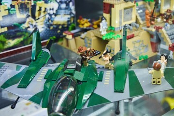 Naklejka premium Moscow, Russia. - June 23, 2025: Lego construction kit, old models. Collection of the famous toy series