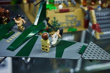 Naklejka premium Moscow, Russia. - June 23, 2025: Lego construction kit, old models. Collection of the famous toy series