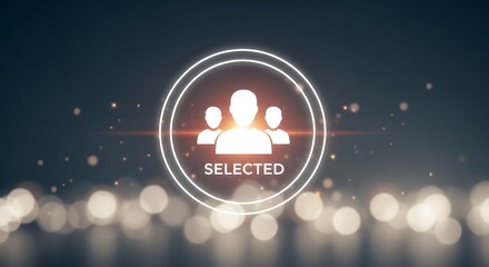 Selected individuals represented by glowing user icon on abstract bokeh background