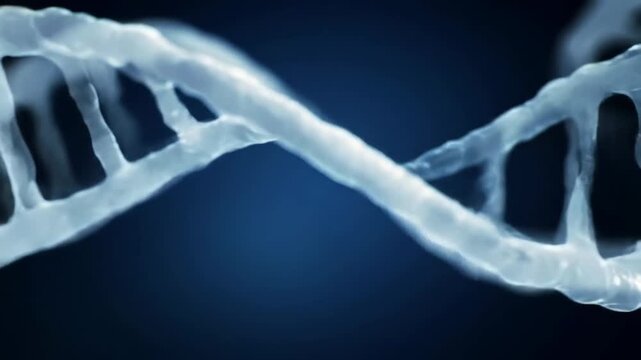 Close-up of a DNA strand, representing genetics, biology, and scientific research.