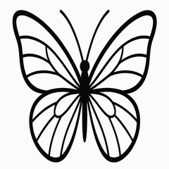  Symmetrical Butterfly Outline Vector, Clean Line Insect Icon, Minimal Nature Symbol Isolated on White Background