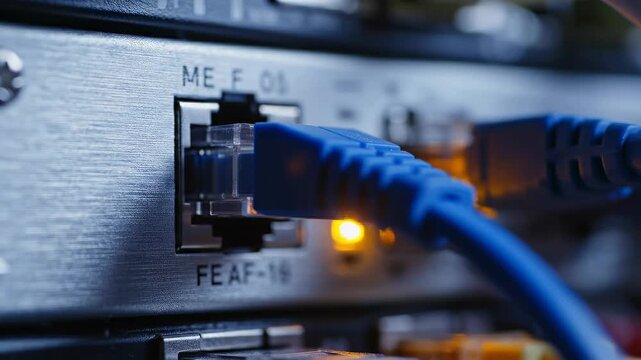 Ethernet cable connection data transfer blinking light