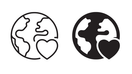 Two earth icons with hearts line and filled style on transparent background silhouette © Moinul