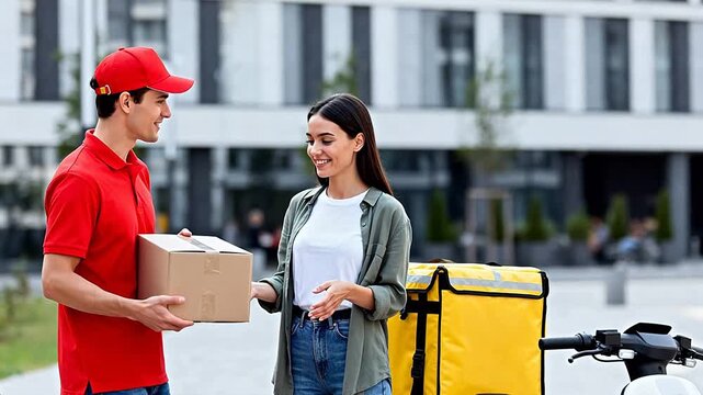 Delivery person handing package to recipient