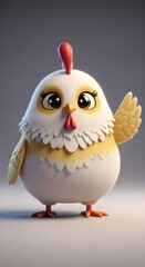 Obraz premium Cute white chick character is stepping forward with dynamic pose and 3D illustration style.